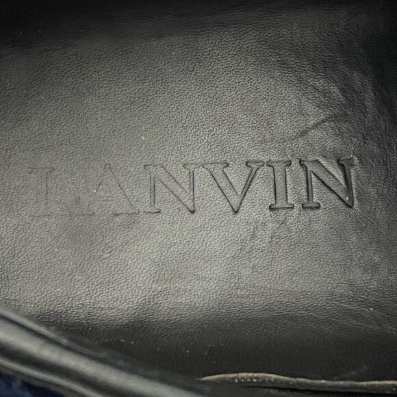 LANVIN Velvet Low Top Cap Toe Sneakers Men Size 11 Medium Navy Blue Pre-Owned - Picture 12 of 13
